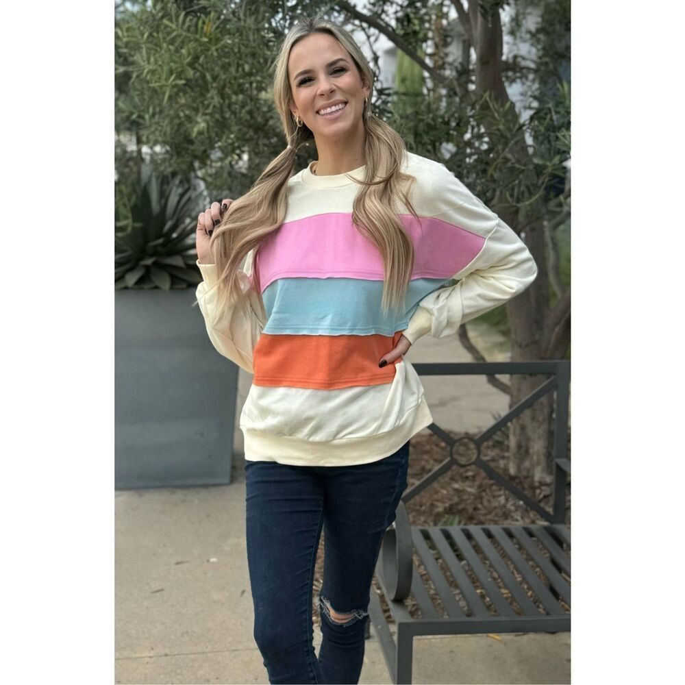 Color block Sweatshirt oversized size M boutique layering casual colorful rainbo